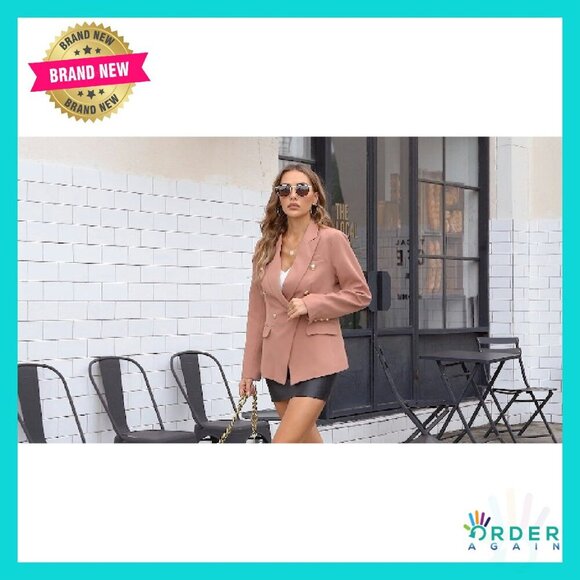 Long Sleeve Blazer Jacket Gold Button Open Front Work Office Chic Elegant - Picture 6 of 6